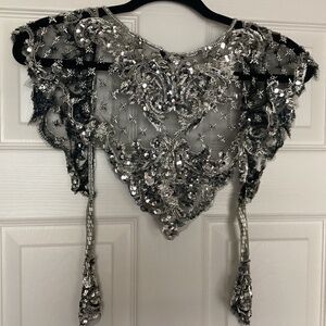 1993 vintage Sharmark silver&black beaded sequins shawl